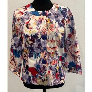 Coldwater Creek Colorful Floral Print Jacket with Buttons Size 12P